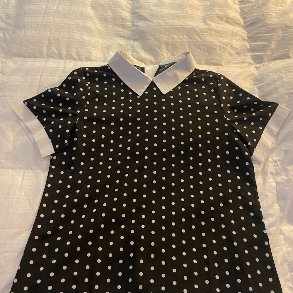 Black Polka Dot Blouse with White Collar